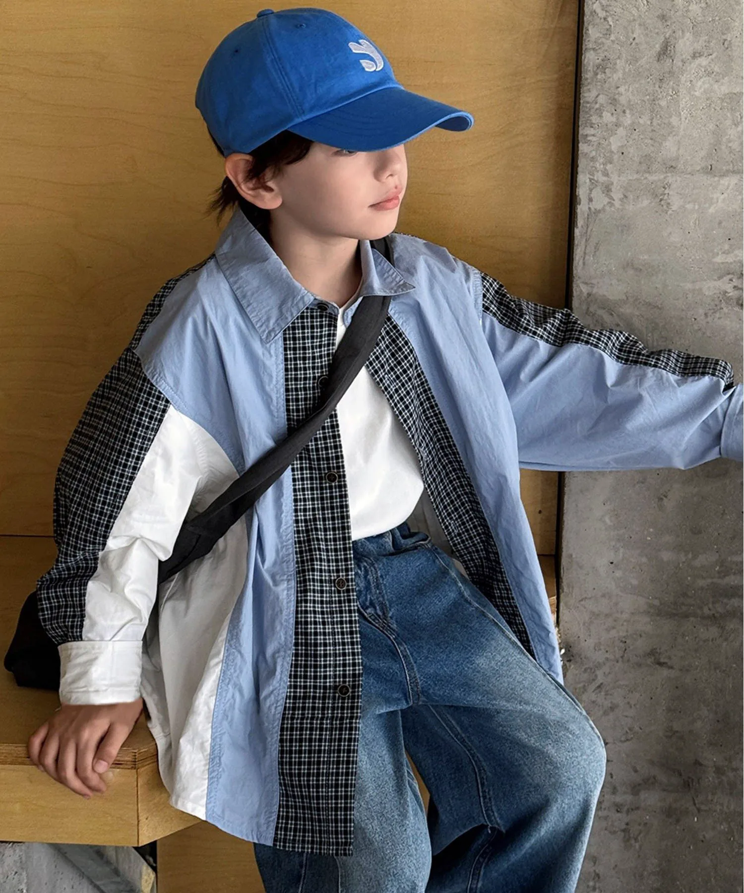 Рубашка в клетку с блочным рисунком Aimoha Kids, blue