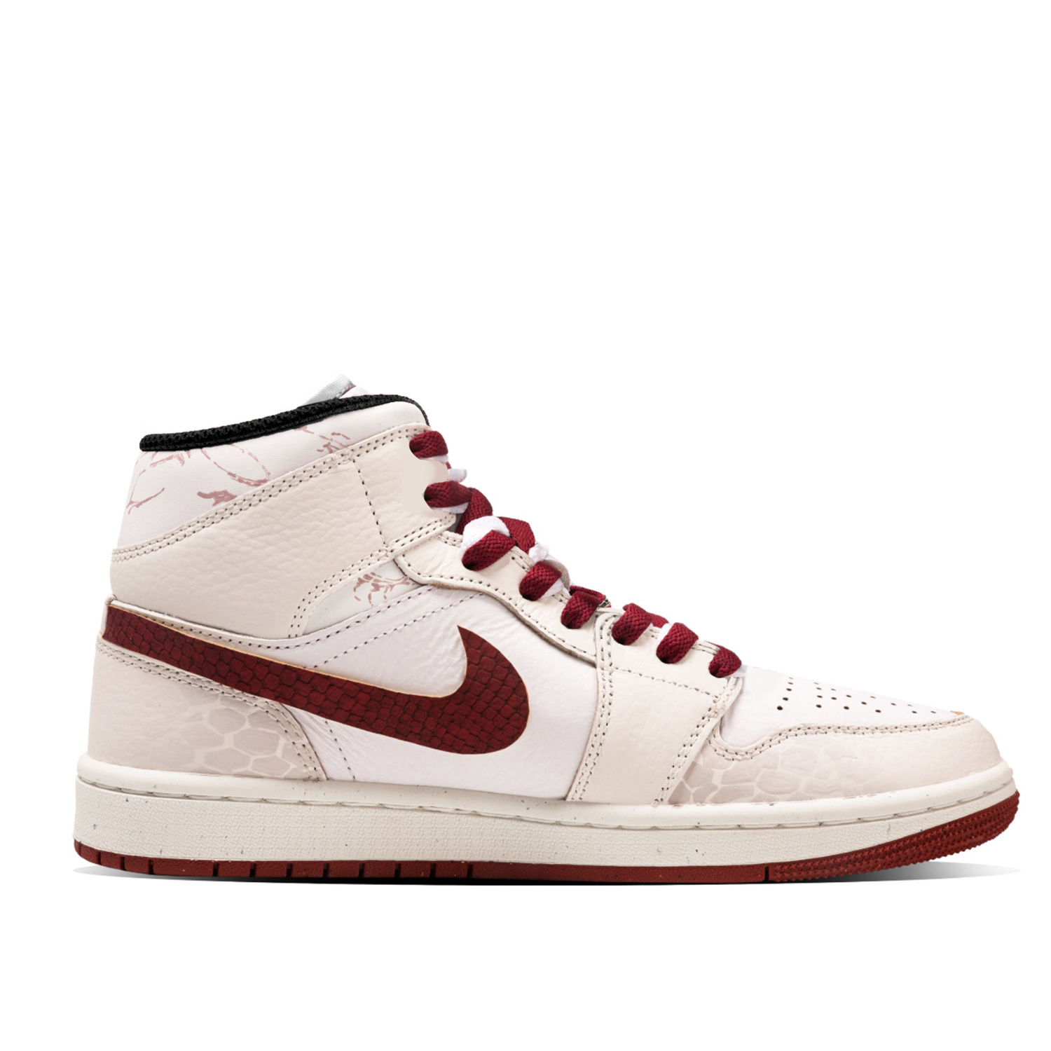 Jordan Кроссовки Air 1 Cinnabar Swift Cushioning, Wear Resistant Mid top Vintage мужские белые бежевые красные — фото 4