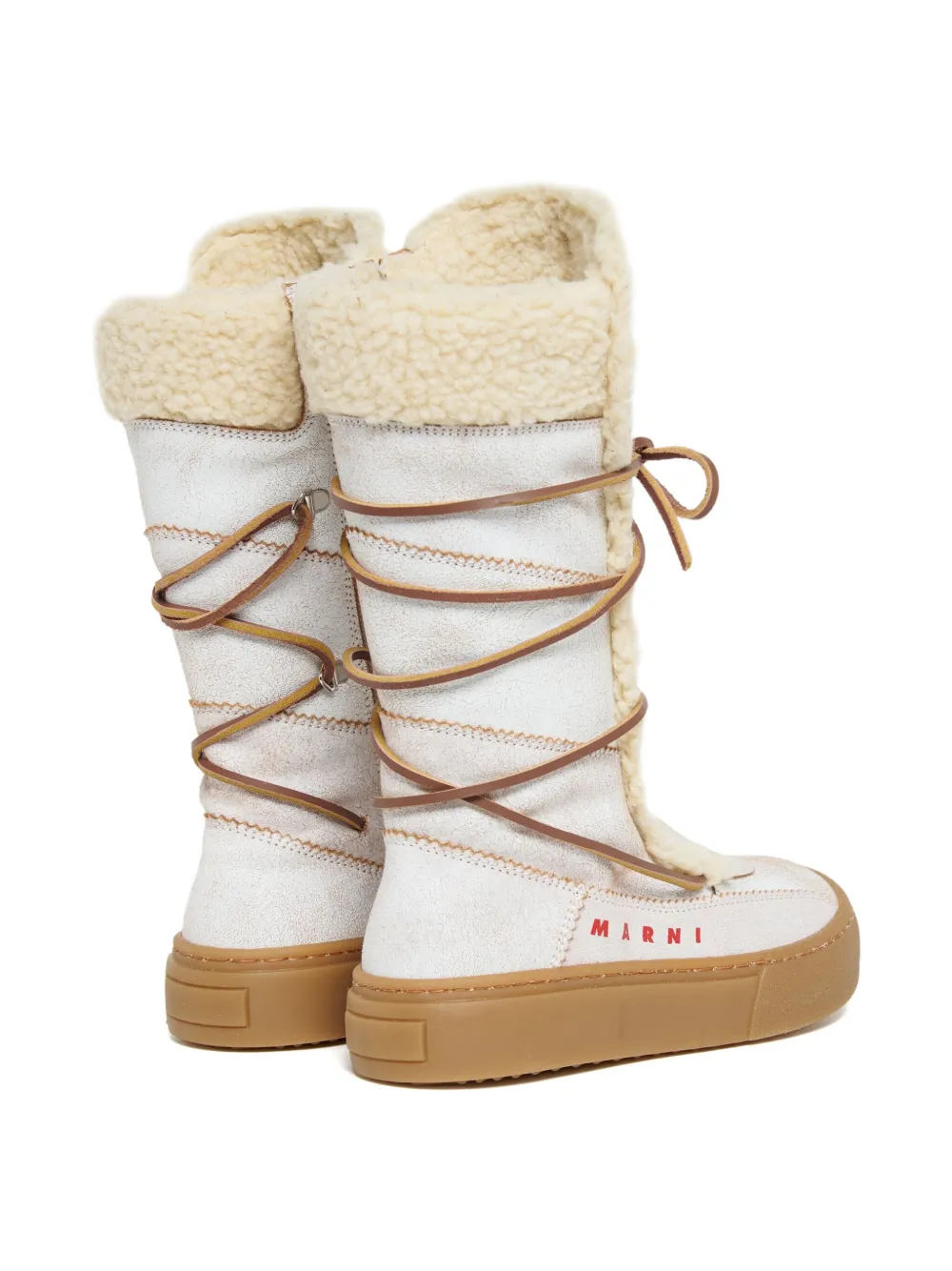Ботинки из овчины на шнуровке Marni Kids, белый — фото 3