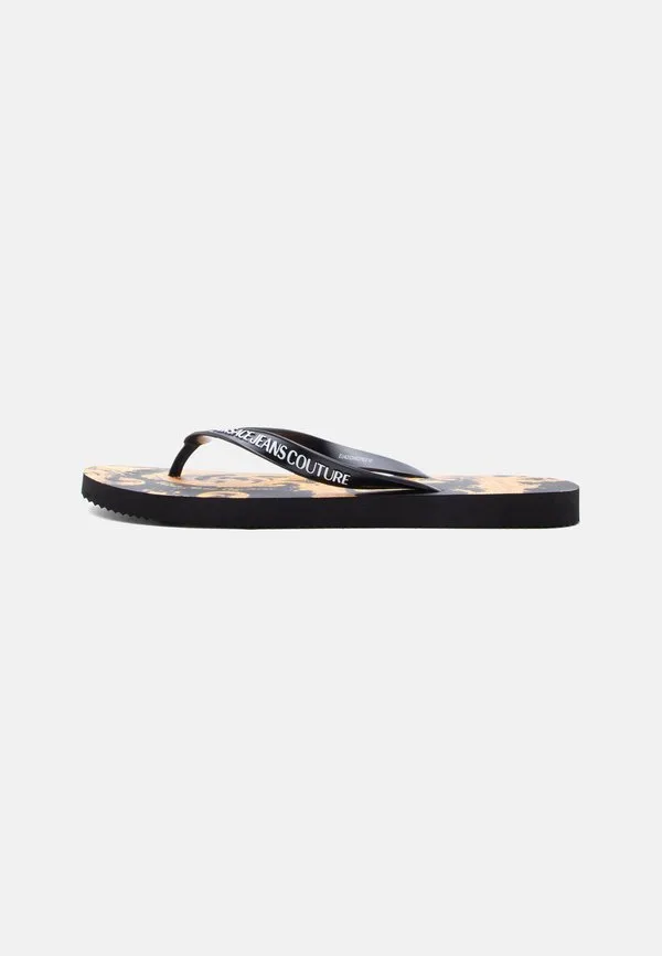 Сандалии fondo с т-образным ремешком, черно-золотистого цвета Versace Jeans Couture, Black/Gold-Coloured