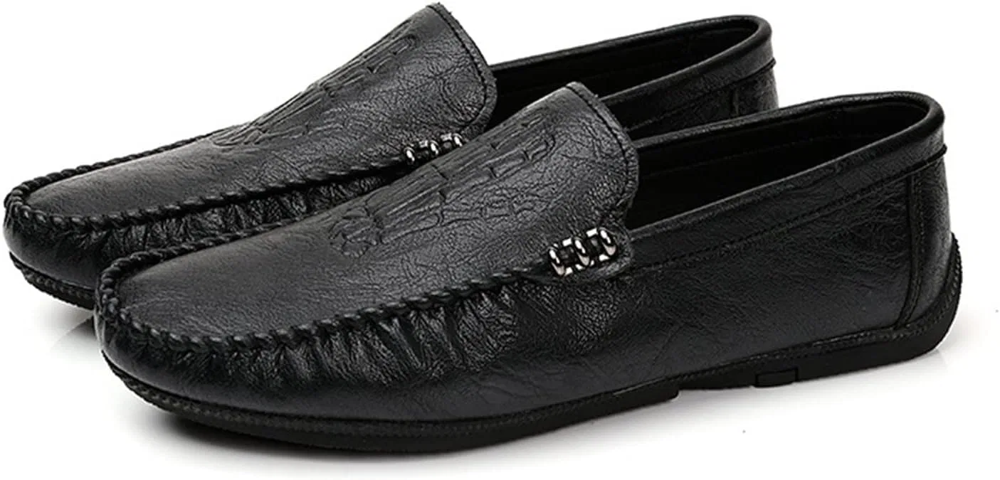 Лоферы мужские PU Round Toe Stitching, Hand Bones Embossed, Black — фото 2