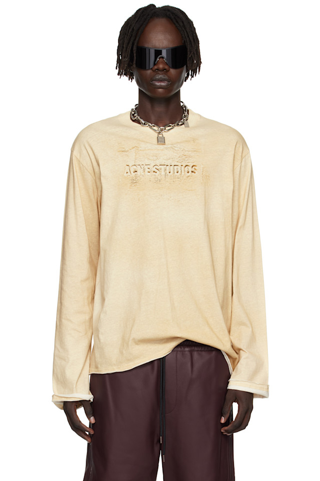 

Acne Studios Бежевая футболка с длинными рукавами и логотипом