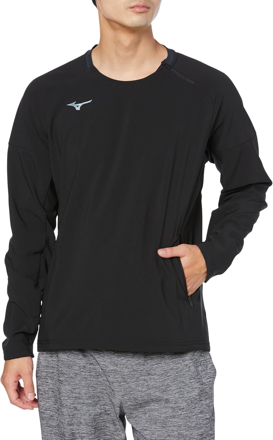 

Мужская тренировочная футболка Mizuno 32MCA553 Tech Shield с круглым вырезом и длинными рукавами, ветрозащитная, эластичная, водоотталкивающая, черный