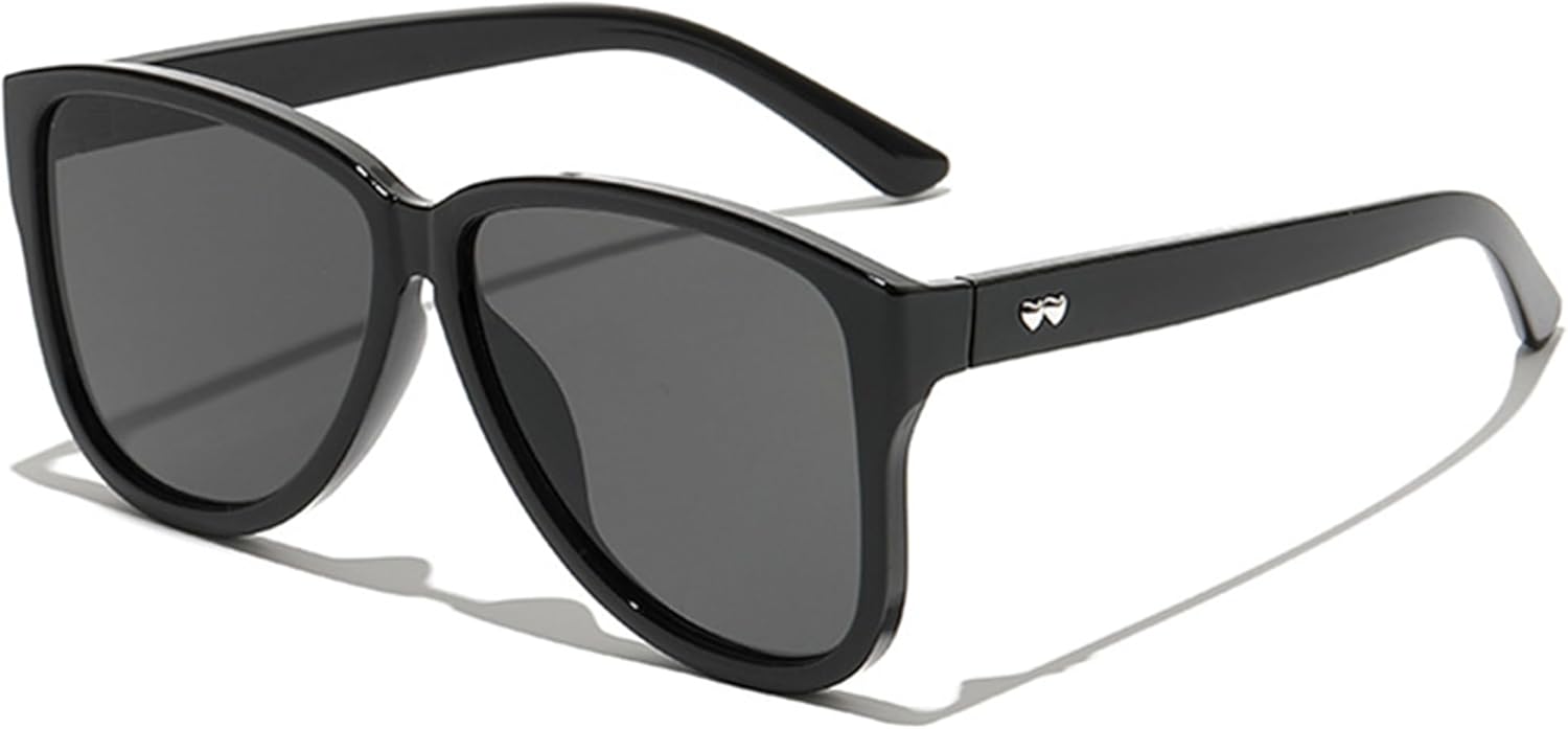 

bullabulling Модные солнцезащитные очки-пилот большого размера для женщин и мужчин, квадратные солнцезащитные очки в винтажном стиле 70-х годов с пластиковой оправой, защита от УФ-излучения UV400, Black