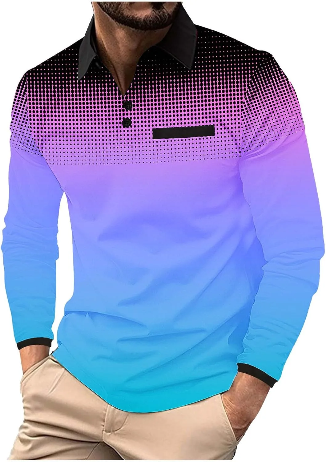 

Plus Size мужская футболка для гольфа с принтом, длинный рукав, slim fit