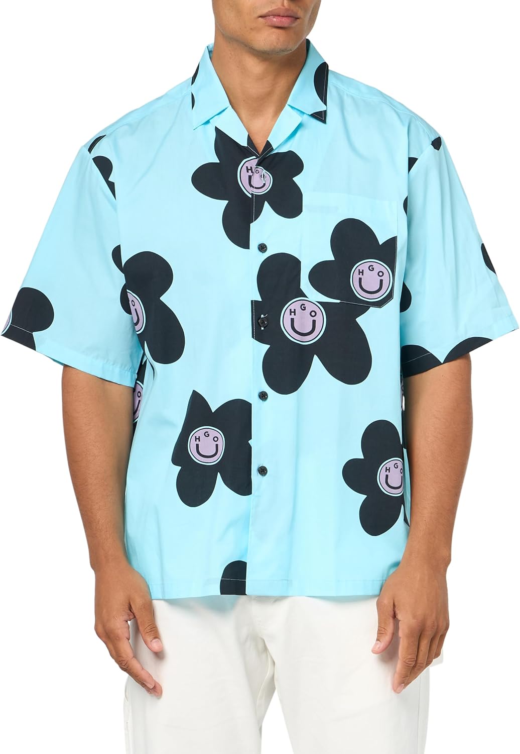 

HUGO Мужская рубашка с коротким рукавом и принтом, Aqua Floral