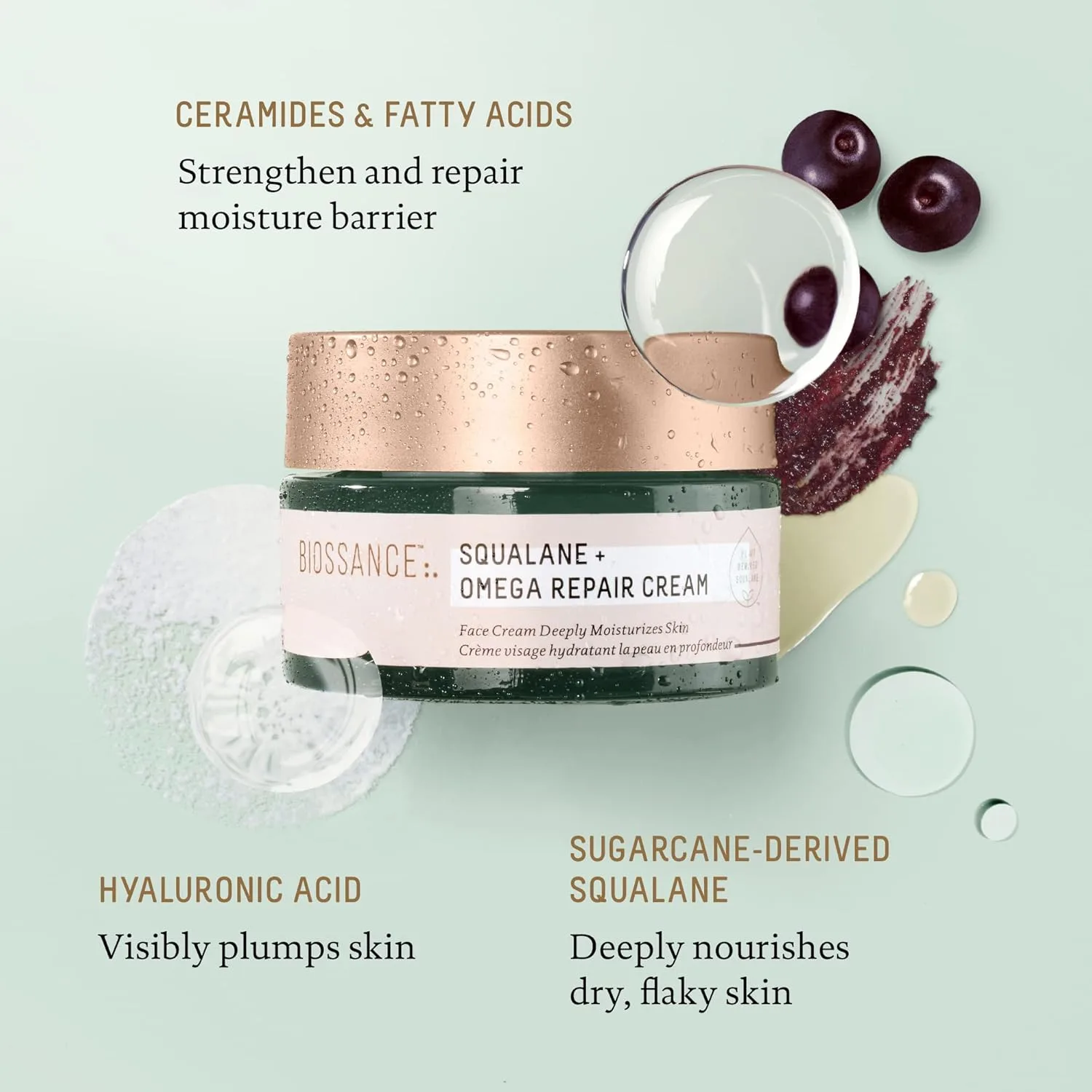 Крем для лица Biossance — Squalane + Omega Repair Cream - интенсивно увлажняющий с гиалуроновой кислотой, 97.6 мл — фото 4
