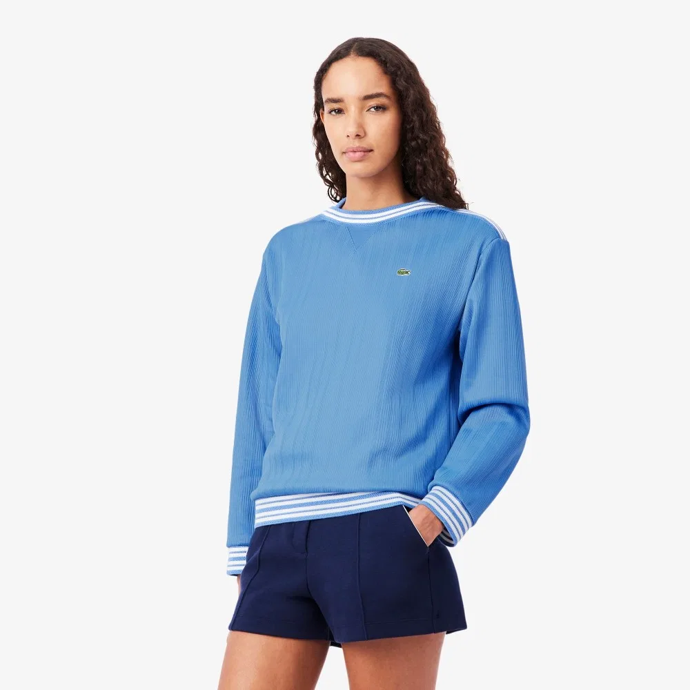 Свитшот Lacoste Тёмно-синий с ребристой отделкой