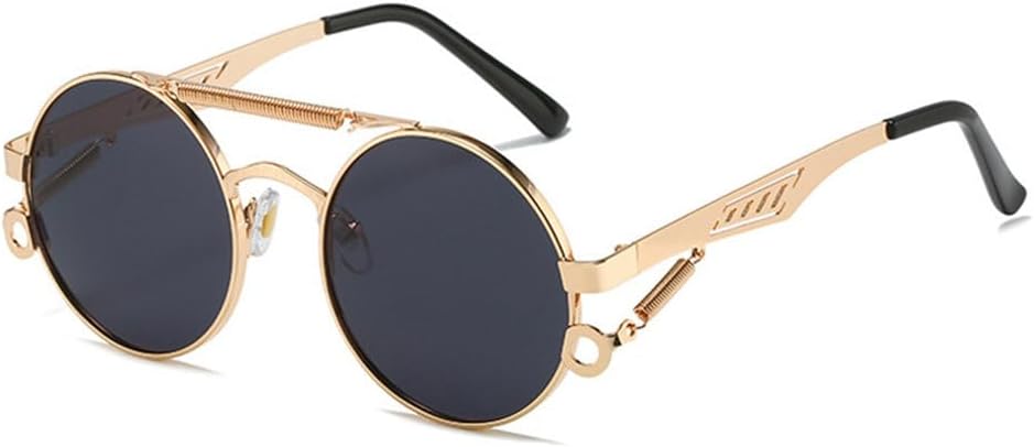 

Ретро металлические солнцезащитные очки с двойной перемычкой, круглые, женские, модные, с градиентным зеркальным покрытием, мужские, трендовые панк-солнцезащитные очки HHZZYVY, Golden Grey