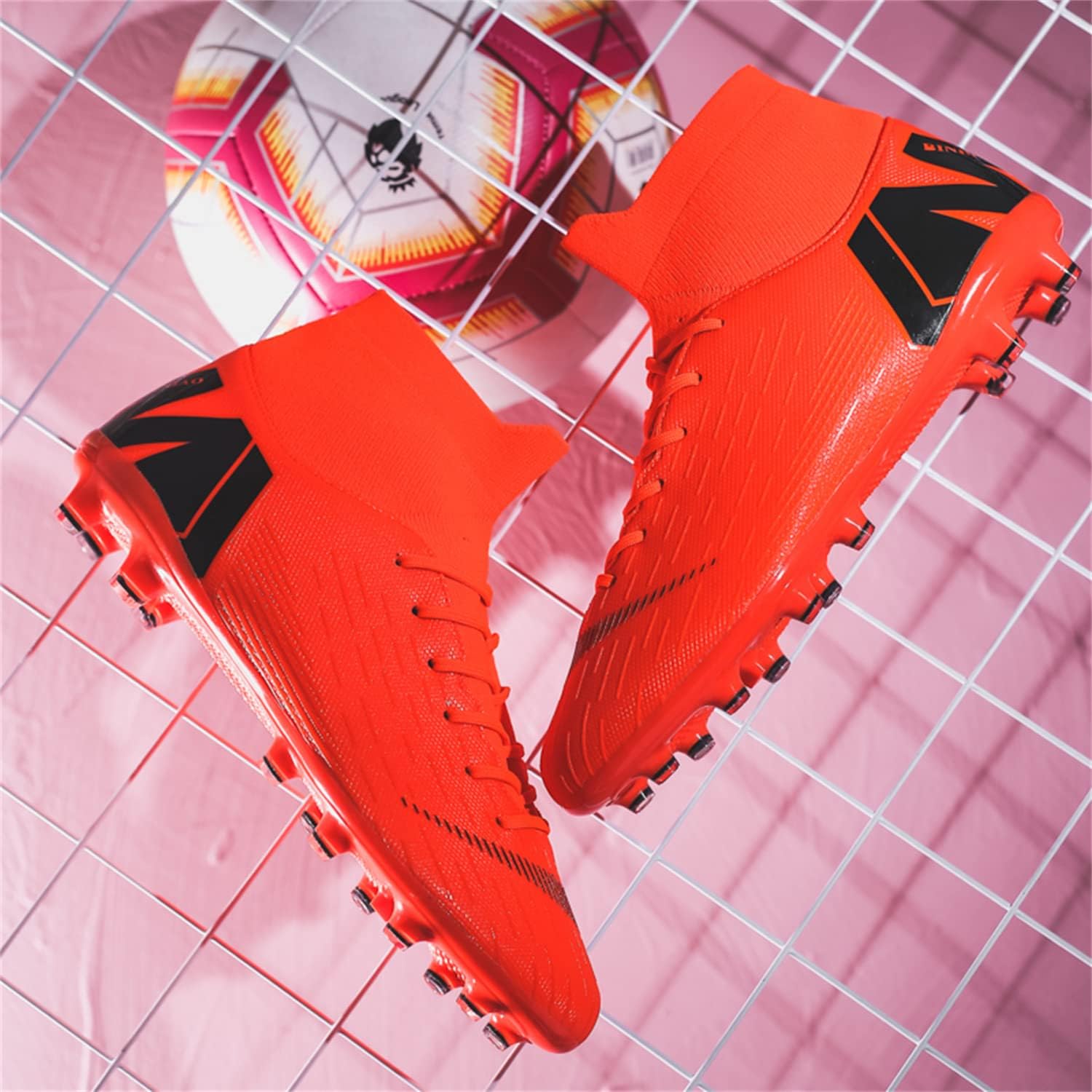 Кроссовки JOSKAA Unisex Soccer Skeak легкие, дышащие, не скользят и амортизируют, а The Youth high top Indoor Lawn Training Hard Bottom TF/AG, оранжевый — фото 3