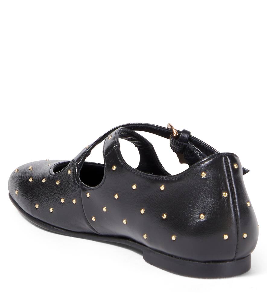 Мэри Джейн балетки из кожи со стразами Medusa Versace Kids, Black-Versace Gold — фото 3