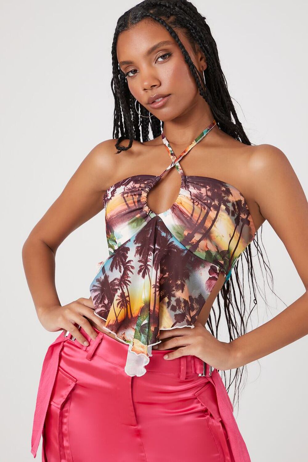 

Топ из тропической сетки с лямкой на бретельках Forever 21, коричневый