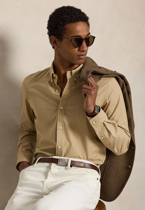 Рубашка из поплина с эффектом стрейч, Slim fit, Polo Ralph Lauren, цвет винтажный хаки