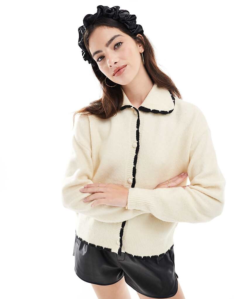 

Vero Moda – кремовый кардиган с воротником и контрастной окантовкой