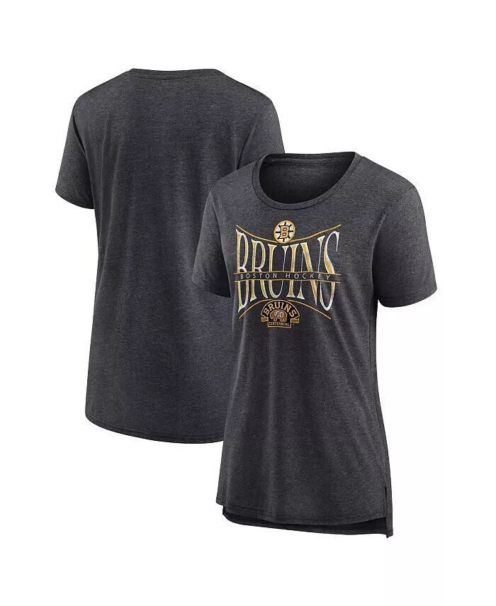 

Женская футболка Heather Charcoal Boston Bruins Centennial Hockey Tri-Blend Fanatics, черный