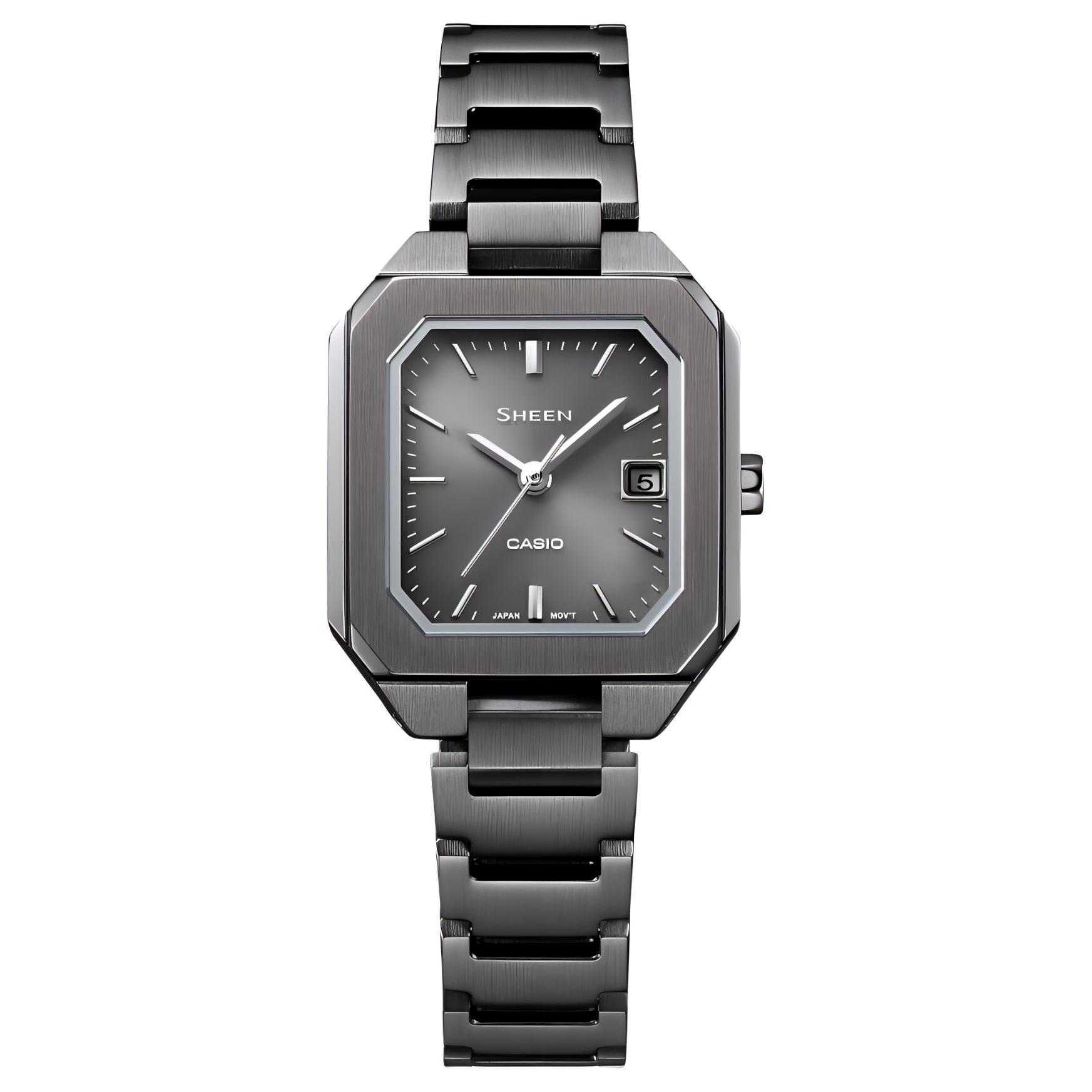 

Женские часы sheen solar quartz movement с серым циферблатом на стальном ремешке CASIO