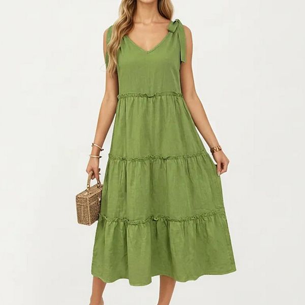 

Женское платье миди без рукавов с v-образным вырезом и завязками на плечах Anna-Kaci