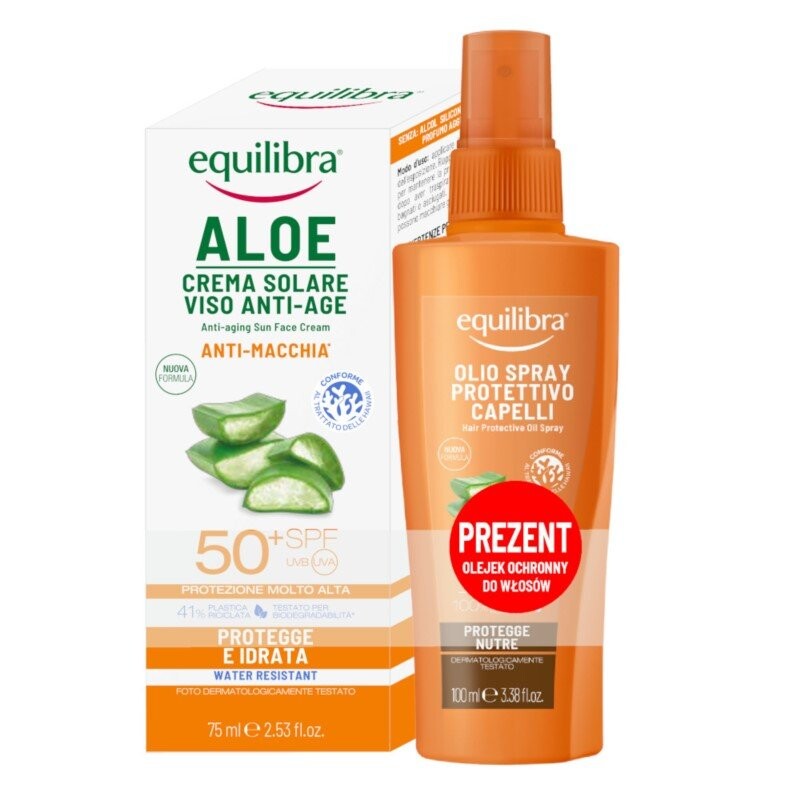 

Equilibra, Aloe Sun, набор кремов для лица SPF50 75 мл + масло для волос 100 мл