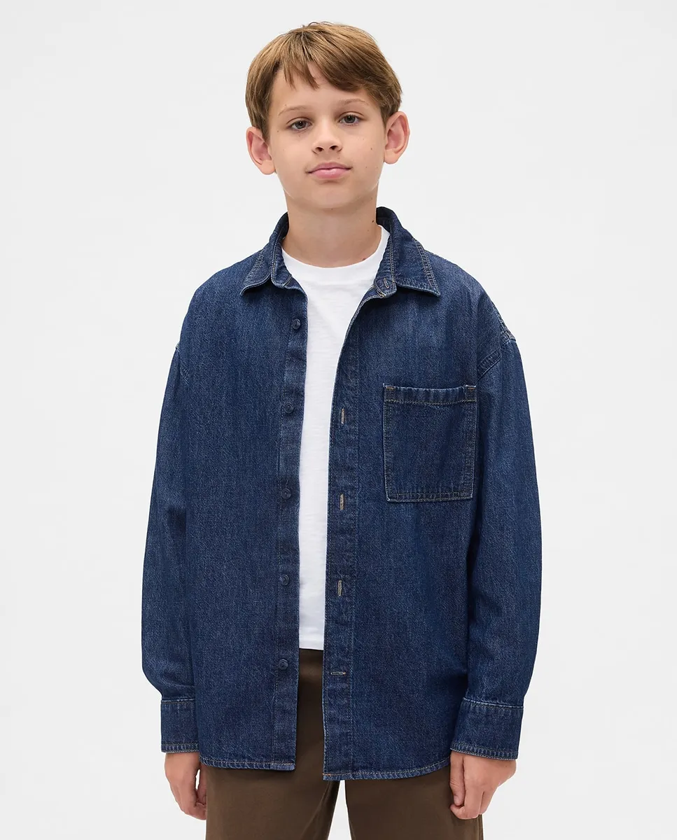 

Детская джинсовая рубашка оверсайз Gap, темно-синий