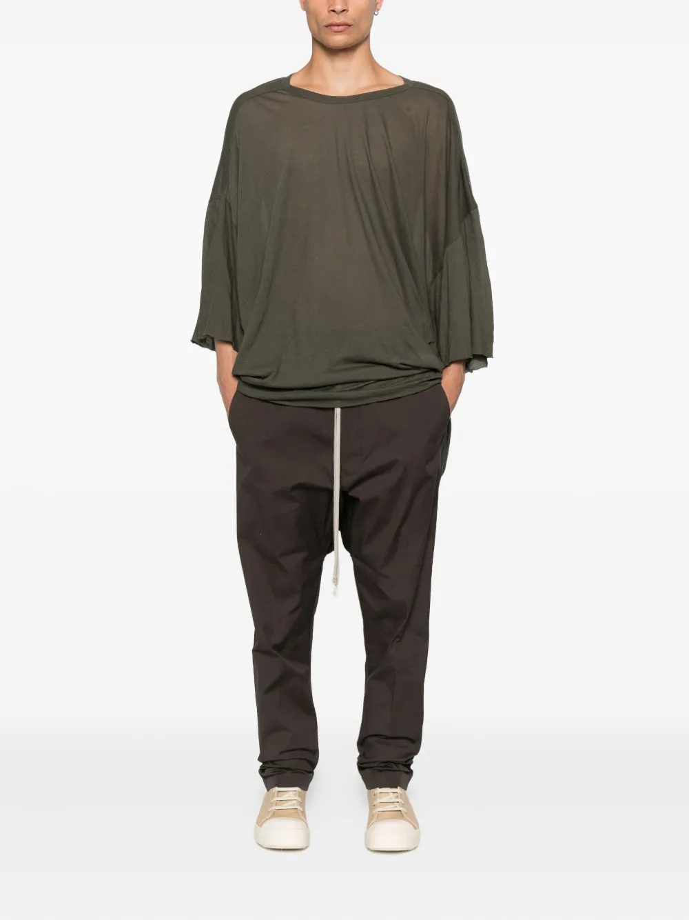 Футболка из органического хлопка с необработанным кроем Rick Owens, зеленый — фото 2