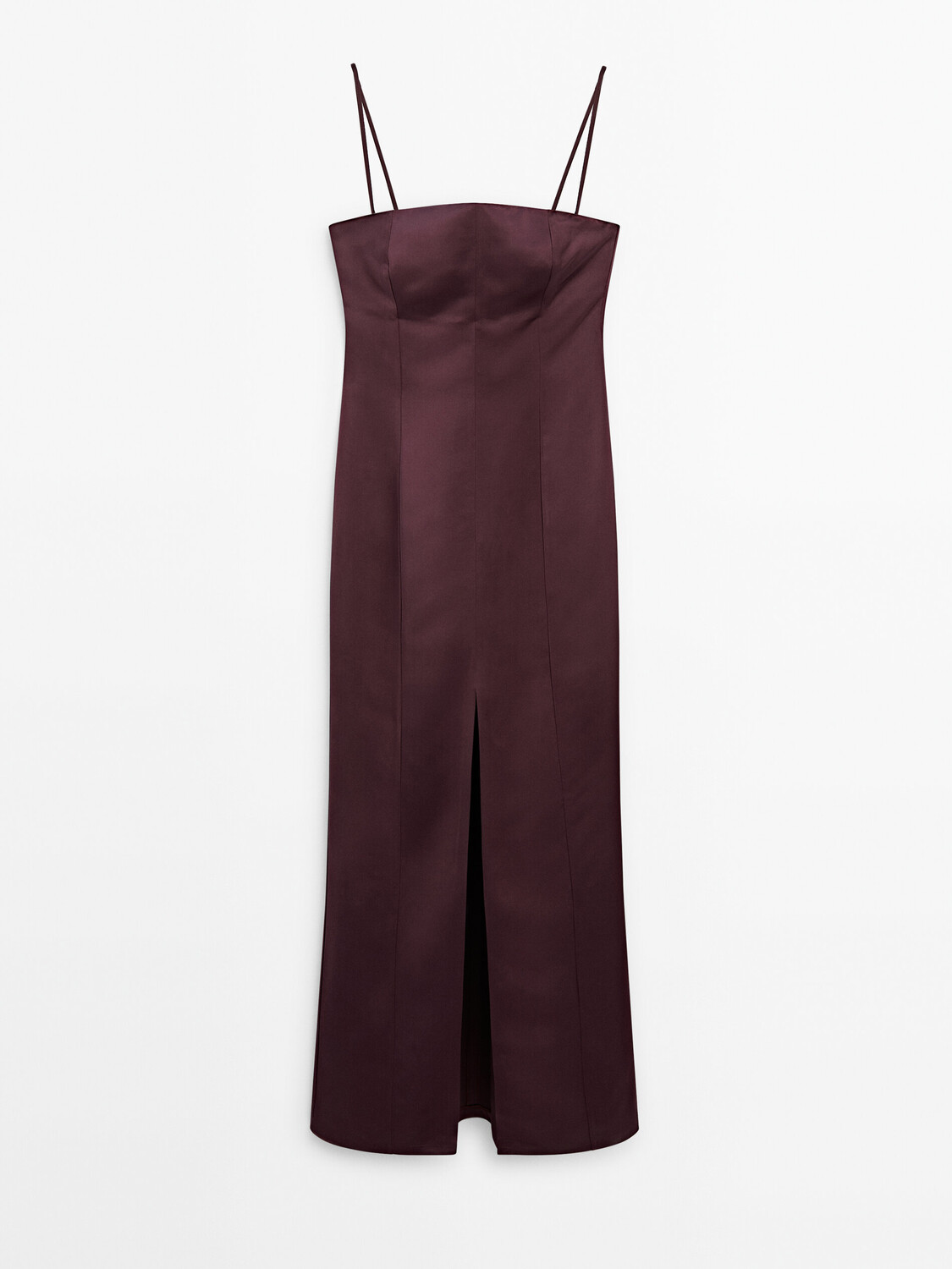 

Длинное атласное платье с разрезом Massimo Dutti, фиолетовый