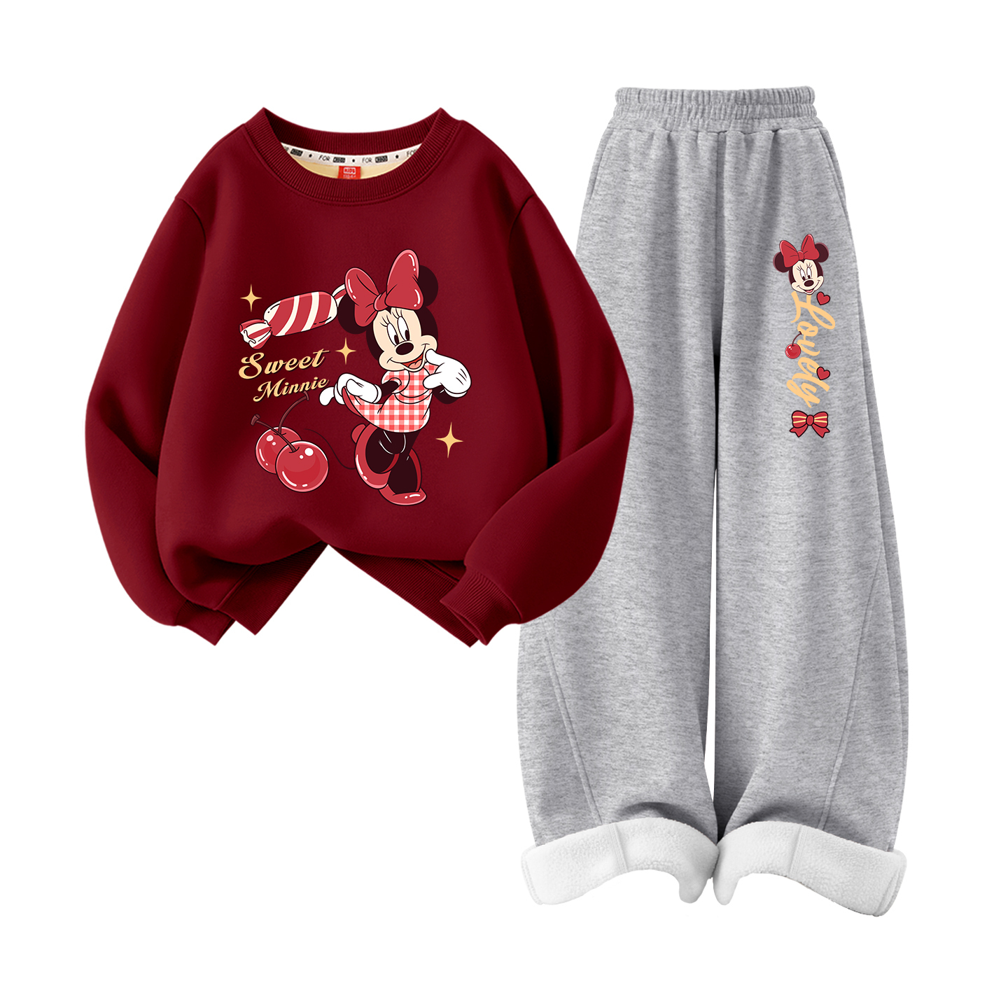 

Детская повседневная спортивная одежда с круглым вырезом, умеренной высоты Disney, [thickened and fleece-lined]di cherry liqueur красный+di cherry sweet k heather серый