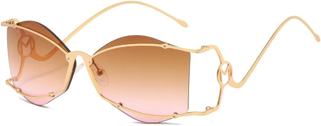 

Солнцезащитные очки без оправы с декоративной отделкой, нестандартный тренд, женские солнцезащитные очки в стиле хип-хоп/панк, забавные мужские солнцезащитные очки с защитой от УФ-излучения UV400 UATXTAU, Golden Brown Pink