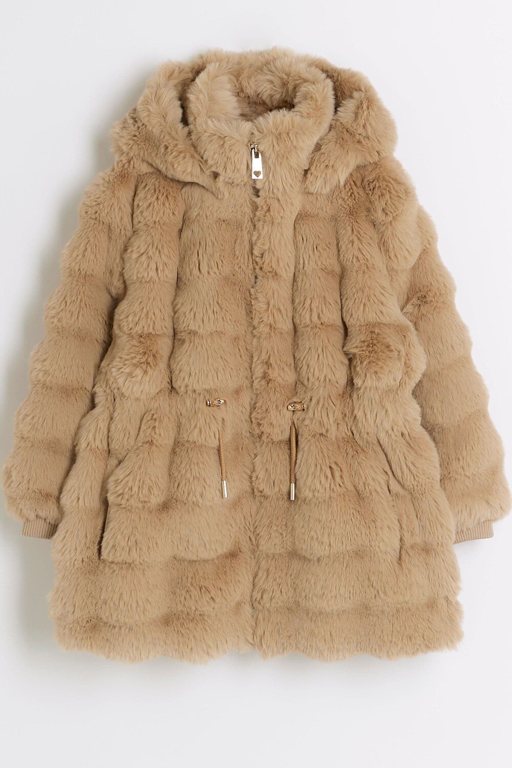 

Пальто из искусственного меха с помпоном для девочек River Island, коричневый