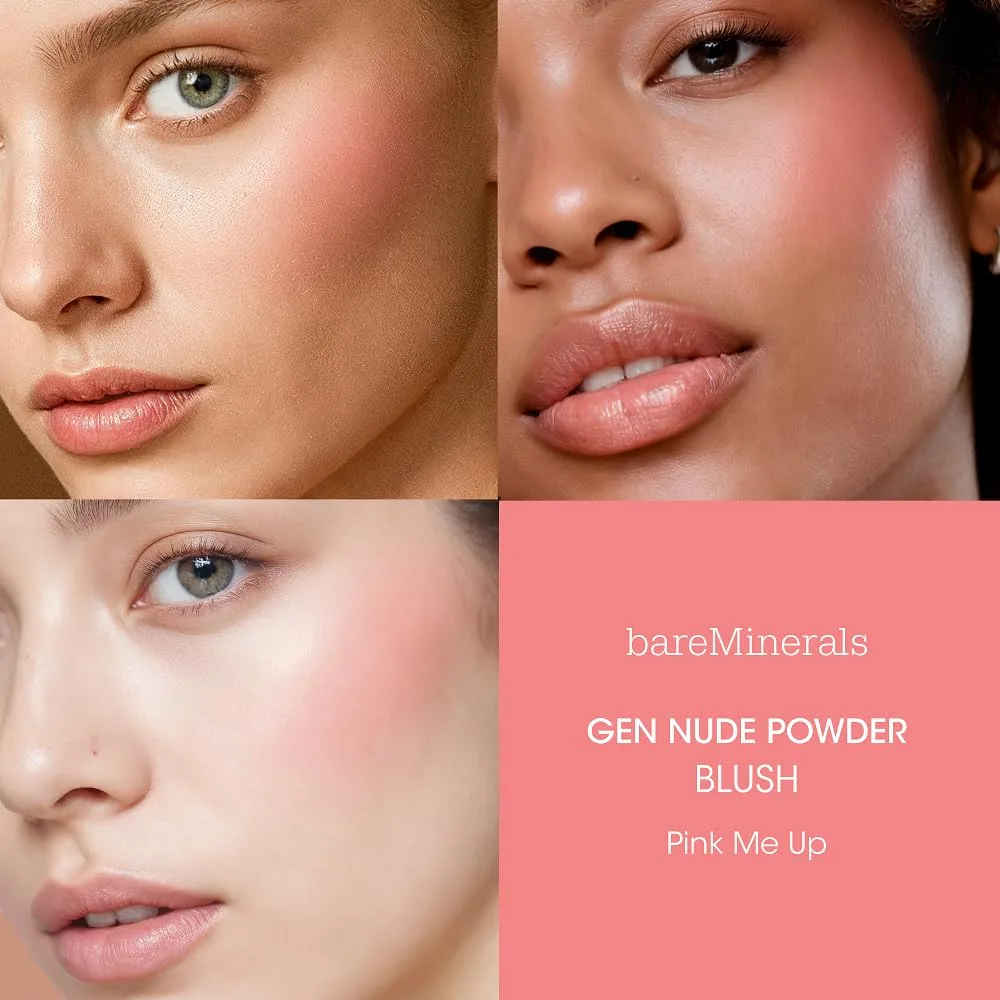 bareMinerals Gen Nude Powder Blush, минеральный прессованный румяна, стойкость на весь день, наращиваемое покрытие, матовое покрытие soft focus, без талька, веган 5.95 г (1 шт.), Pink Me Up — фото 2