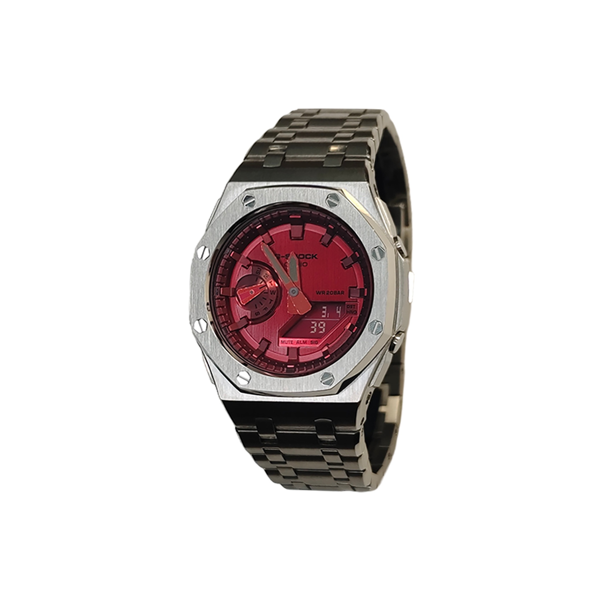 

CASIO Часы Retrofit Series Electronic Movement Stainless Steel Strap Watch Men's Watch Red Watch Dial, Red Watch Dial with Silver Strap