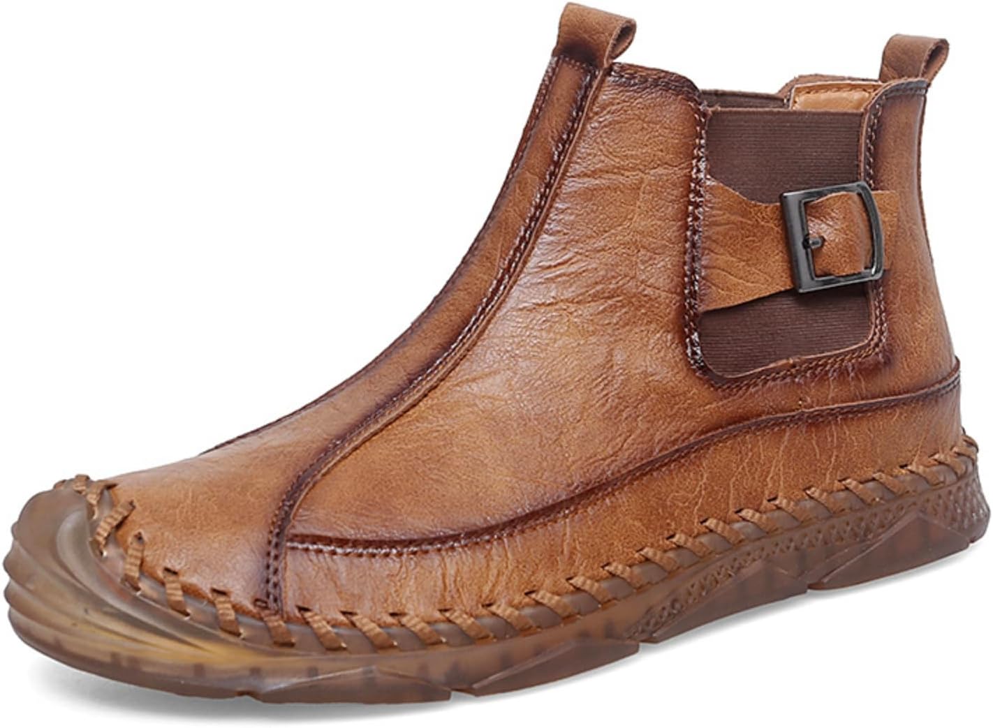 

Мужские кожаные челси-бутсы с ручной прошивкой, на мягкой подошве, с округлым мысом, удобные, легкие, повседневные ботинки на щиколотку с мягкой противоскользящей подошвой, дышащие, для прогулок, вождения, работы и поездок Yrzhgdl, светло-коричн...