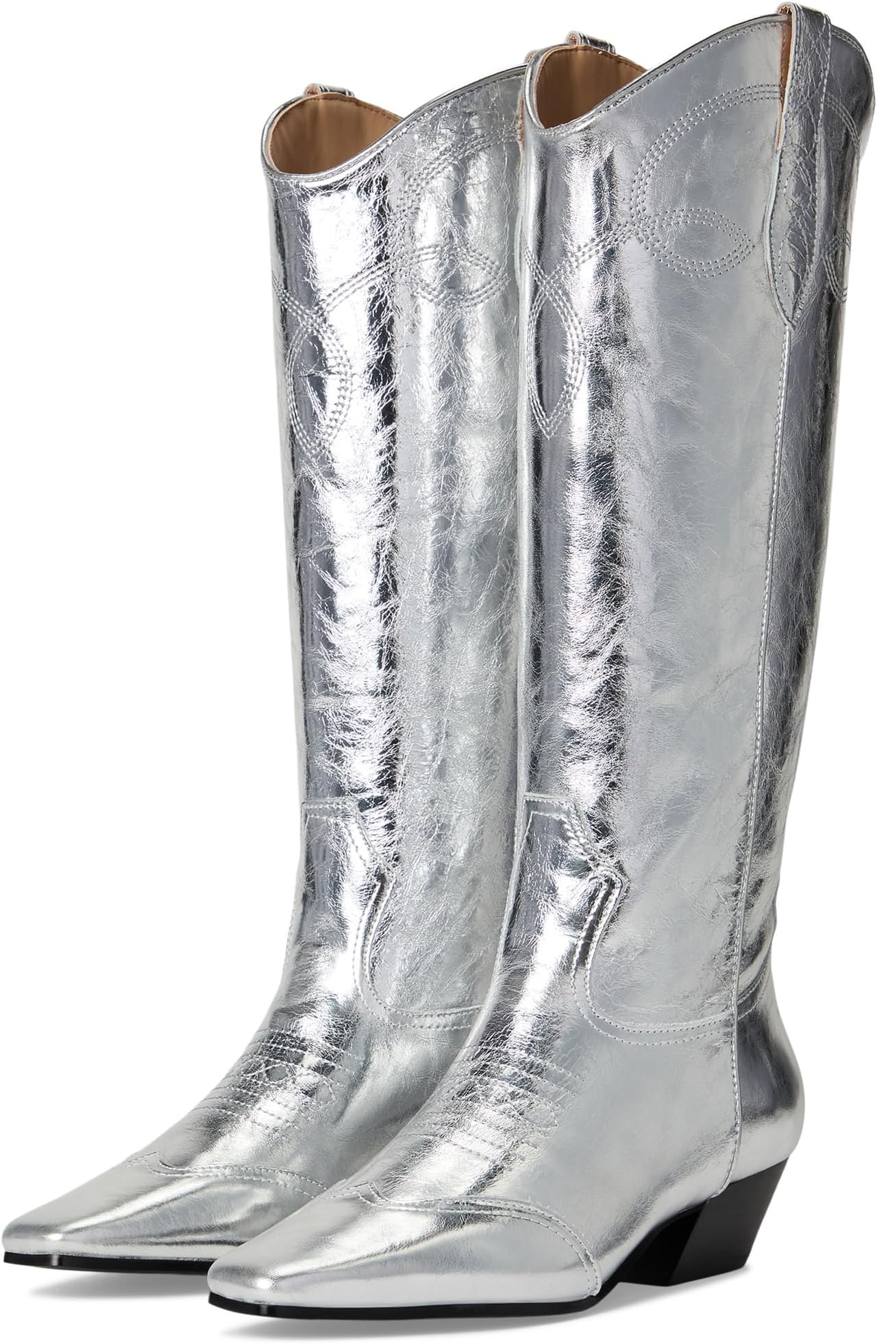 Женские сапоги Steve Madden Dollie в ковбойском стиле кожаные, серебряный