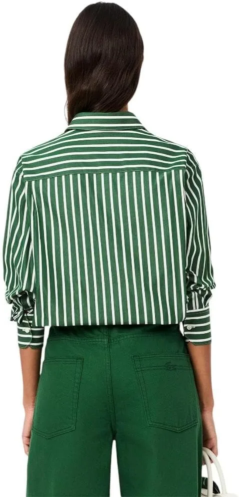 Рубашка Lacoste Oversized Popeline, полосатая, зеленый/белый — фото 3