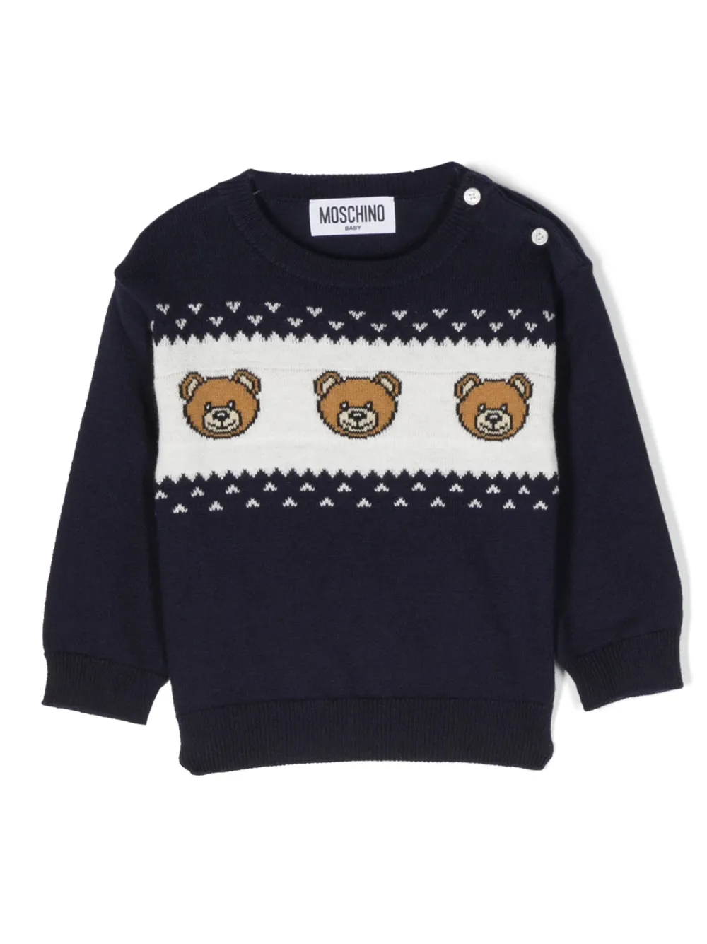 

Джемпер вязки интарсия с принтом Moschino Kids, синий