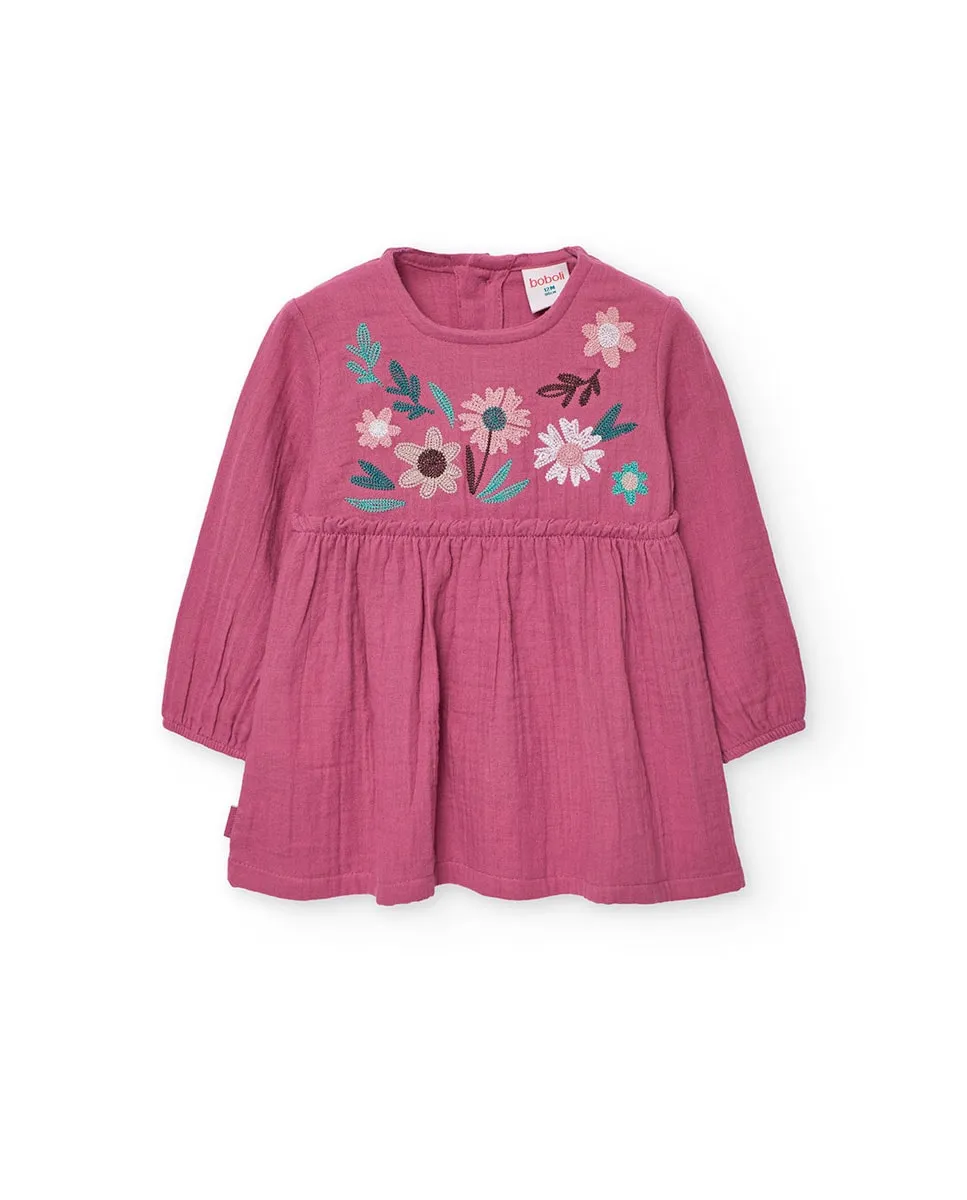 

Детское платье из муслина с рисунком спереди Boboli, розово-красный