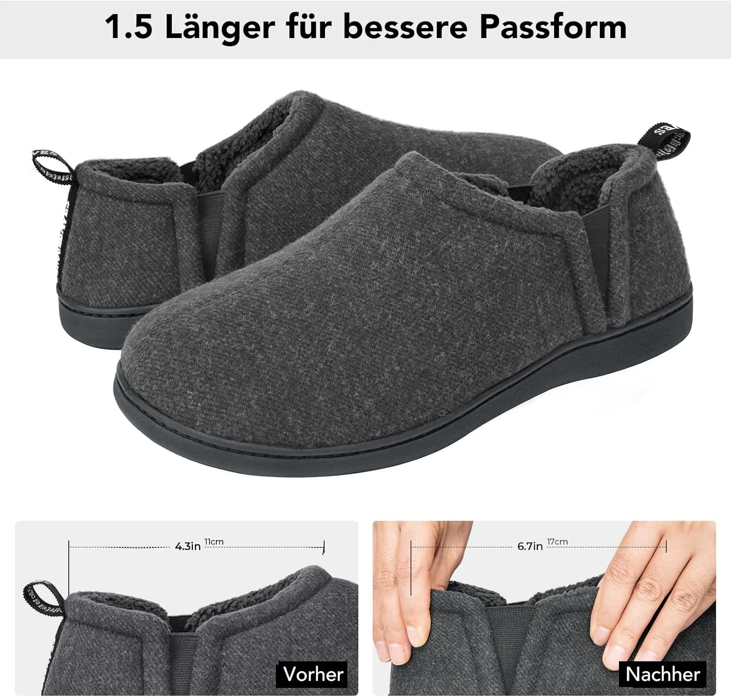Мужские мягкие тапочки Snug Leaves из искусственной шерсти с эффектом памяти, нескустороннего меха шерпа, с двусторонними эластичными подставками, светло-серый — фото 4