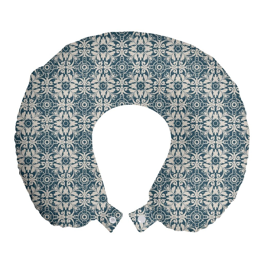 

ABAKUHAUS Azulejo Дорожная подушка для шеи, античная художественная мозаика, пенопластовые дорожные принадлежности для самолета и автомобиля, 30x30 см, бледно-коричневый, темно-бирюзовый