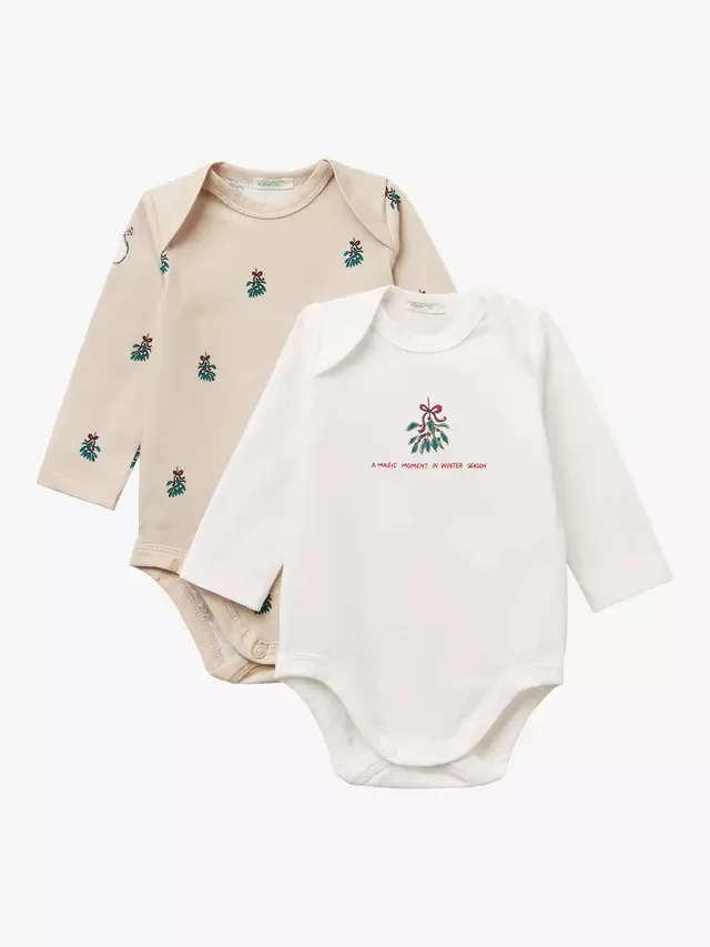 Детский боди из смесовой хлопковой ткани, комплект из 2 штук, бежевый Benetton