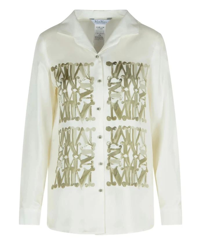 

Рубашка с геометрическим принтом и воротником-стойкой. Max Mara, белый