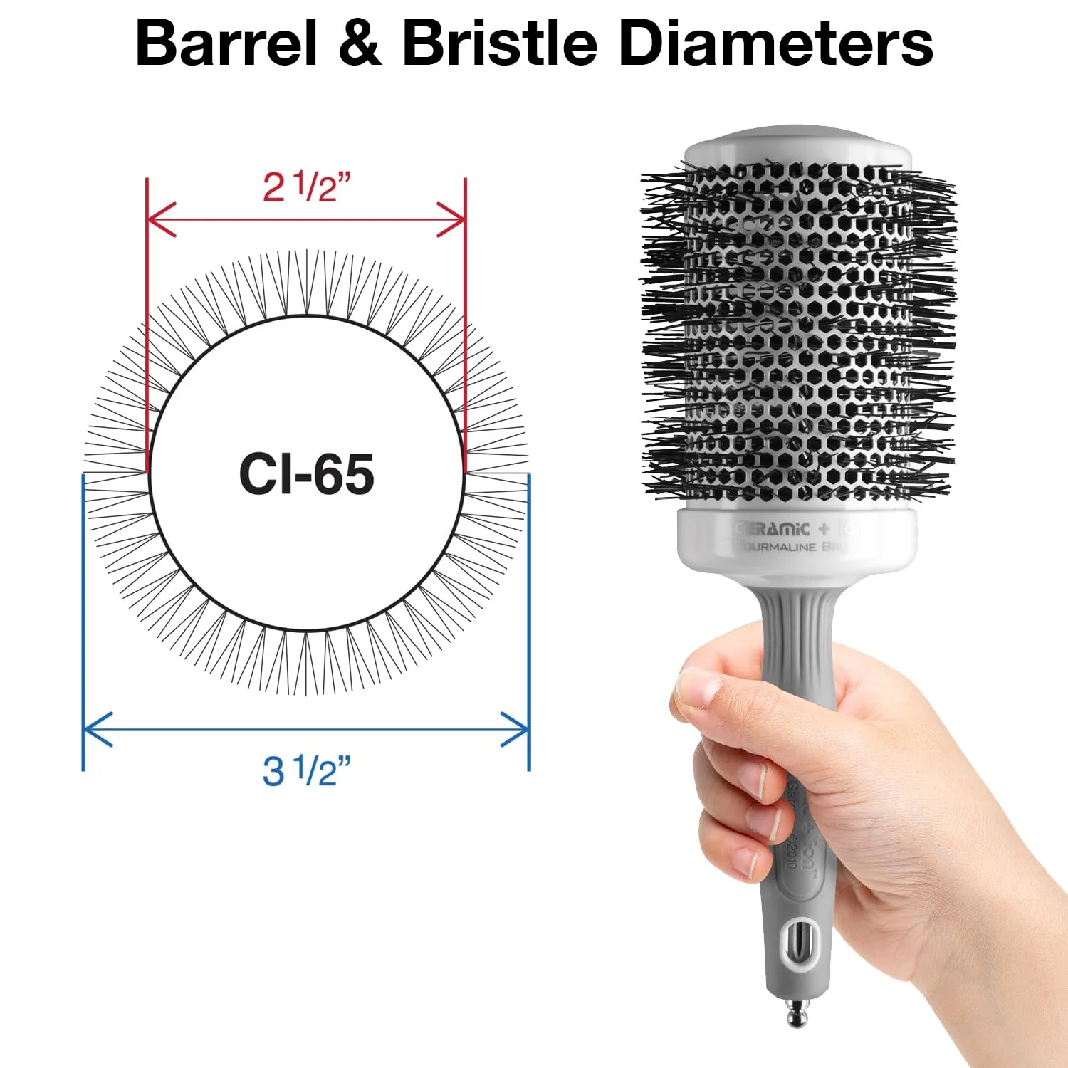 Термощетка для укладки волос Olivia Garden Ceramic + Ion Round Thermal Hair Brush - не электрическая - профессиональная щетка для нормальных и густых волос. 8,9 см, White/Grey — фото 2