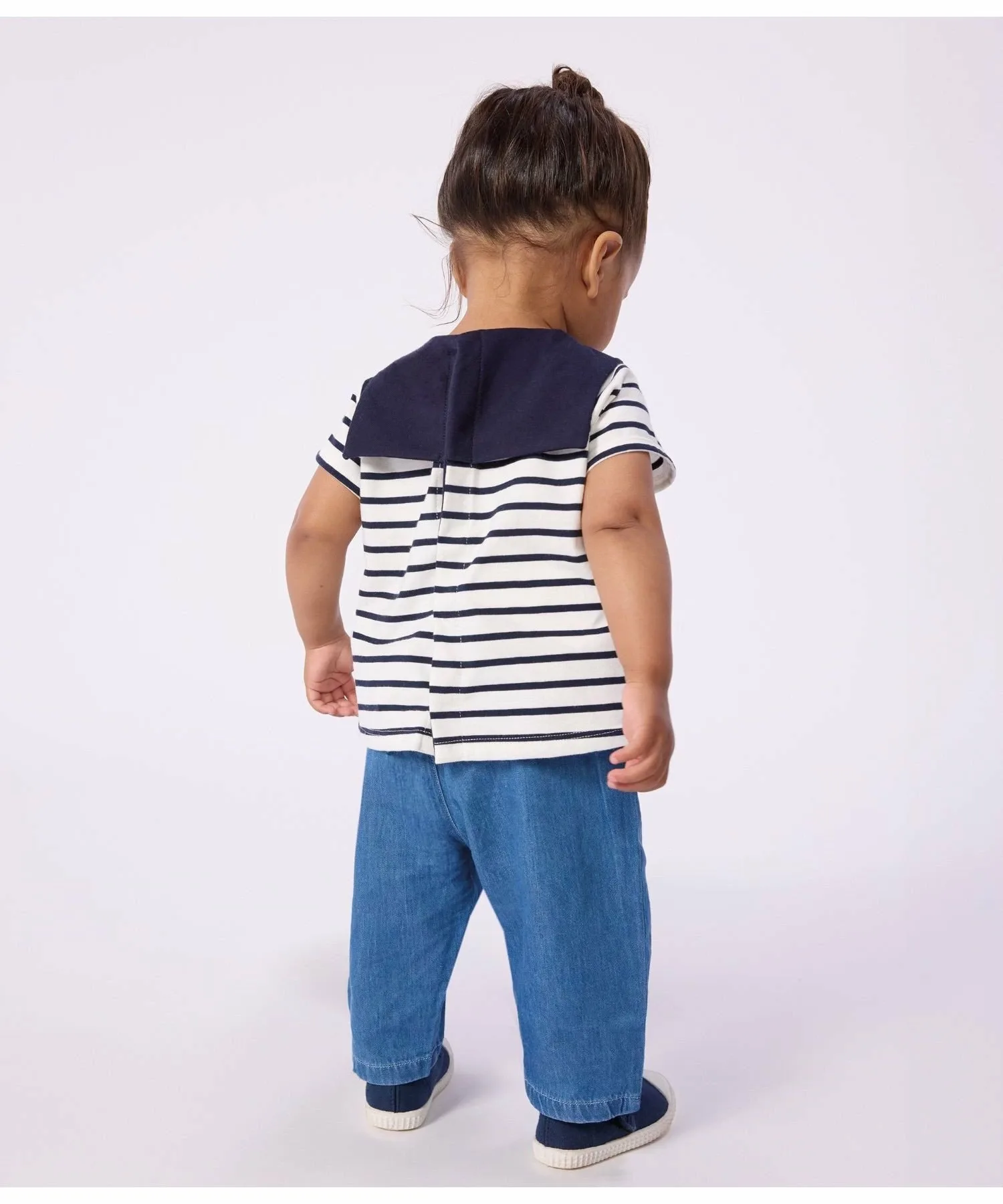Блузка Marinière с короткими рукавами PETIT BATEAU, Off-white/Navy — фото 3
