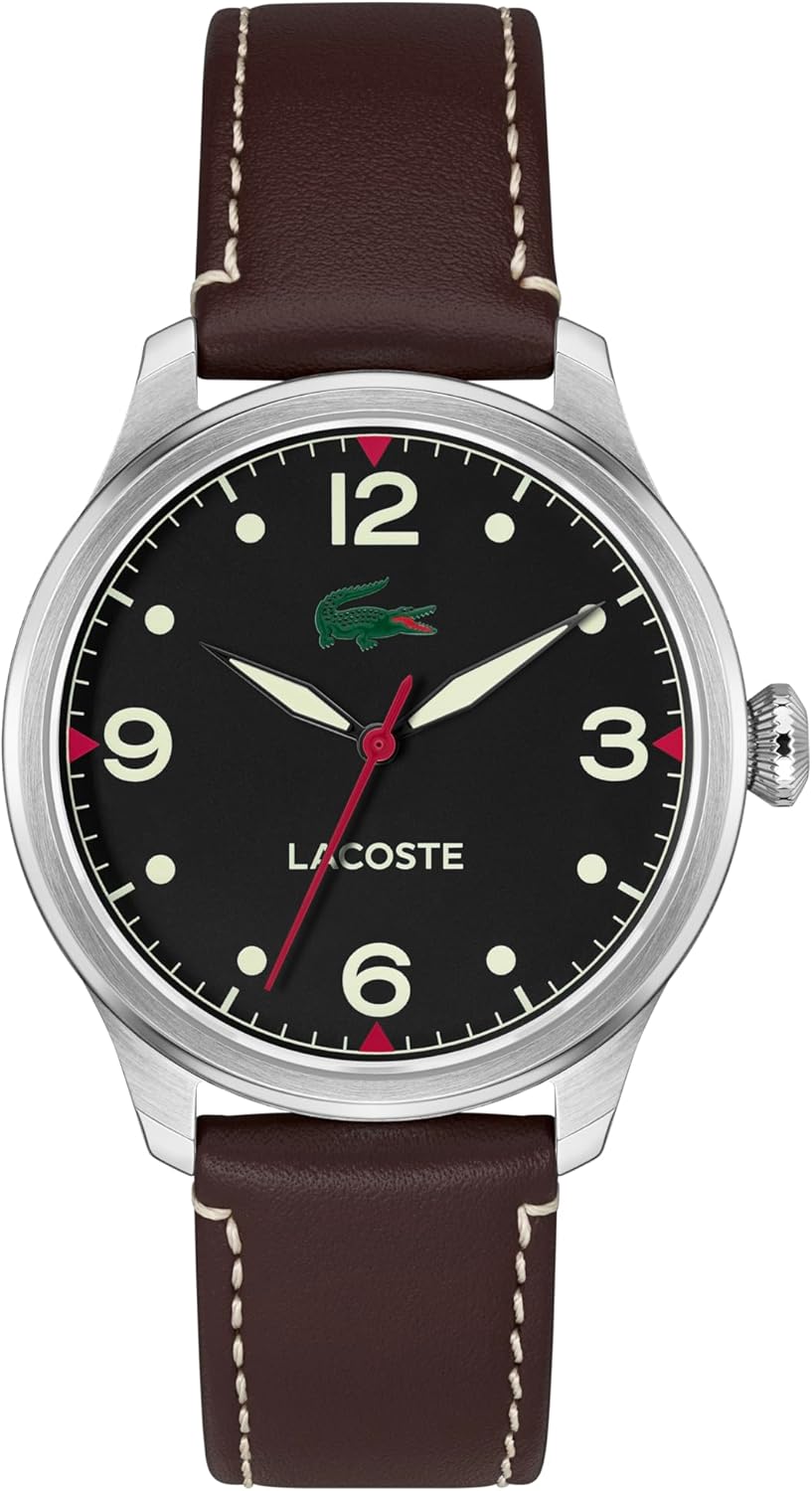 

Lacoste Lisbon мужские часы 3H Quartz, нержавеющая сталь, водонепроницаемые до 5ATM/50 метров - современный дизайн для него - 42mm, Black Brown Leather