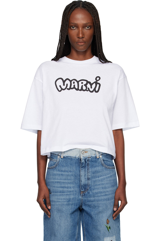 

Marni Белая футболка с логотипом Marni, нанесенным методом распыления