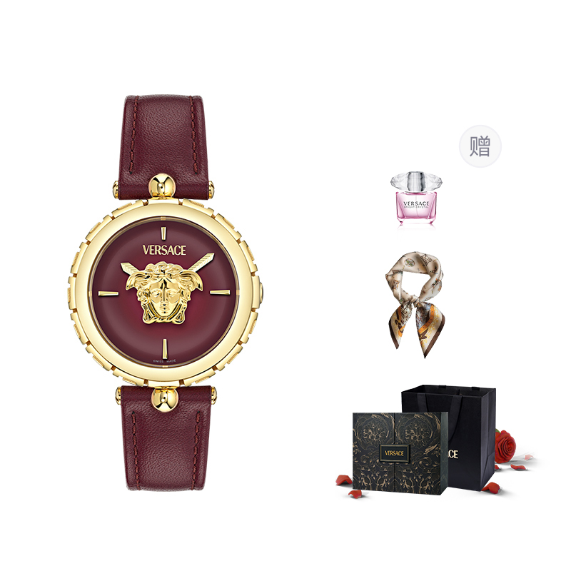 

VERSACE Часы MEDUSA JEWEL Collection Wrist Watch Quartz Movement Cow Leather Strap 34MM Red Watch Dial Women's Watch, Red