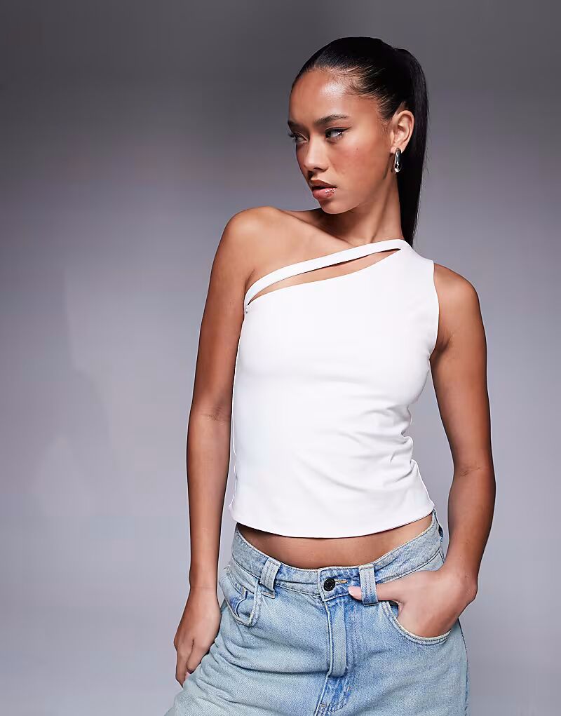 

Двухслойный топ на одно плечо ASOS DESIGN с бретельками белого цвета