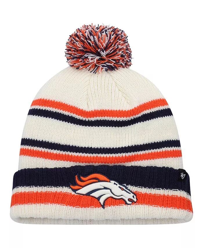 

Кремовая вязаная шапка Denver Broncos Driftway для мальчиков и девочек с манжетами и помпоном '47 Brand, слоновая кость/кремовый