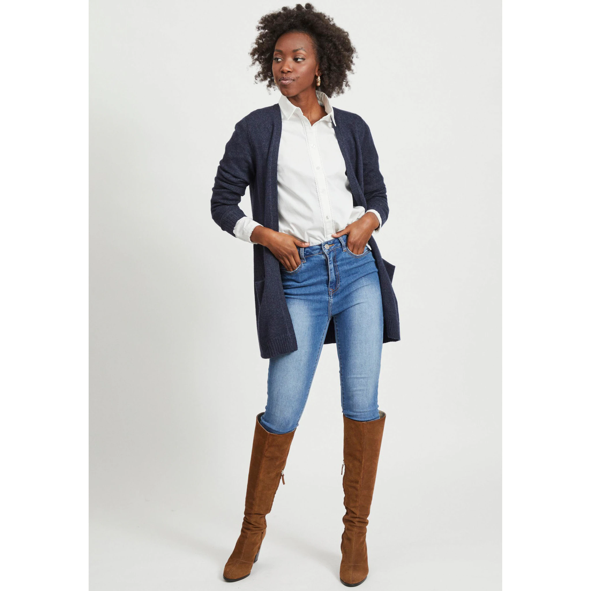 

Вила Кардиган "VIRIL OPEN L/S KNIT CARDIGAN - NOOS", в расстегнутом виде Vila, цвет Total Eclipse Detail:Melange