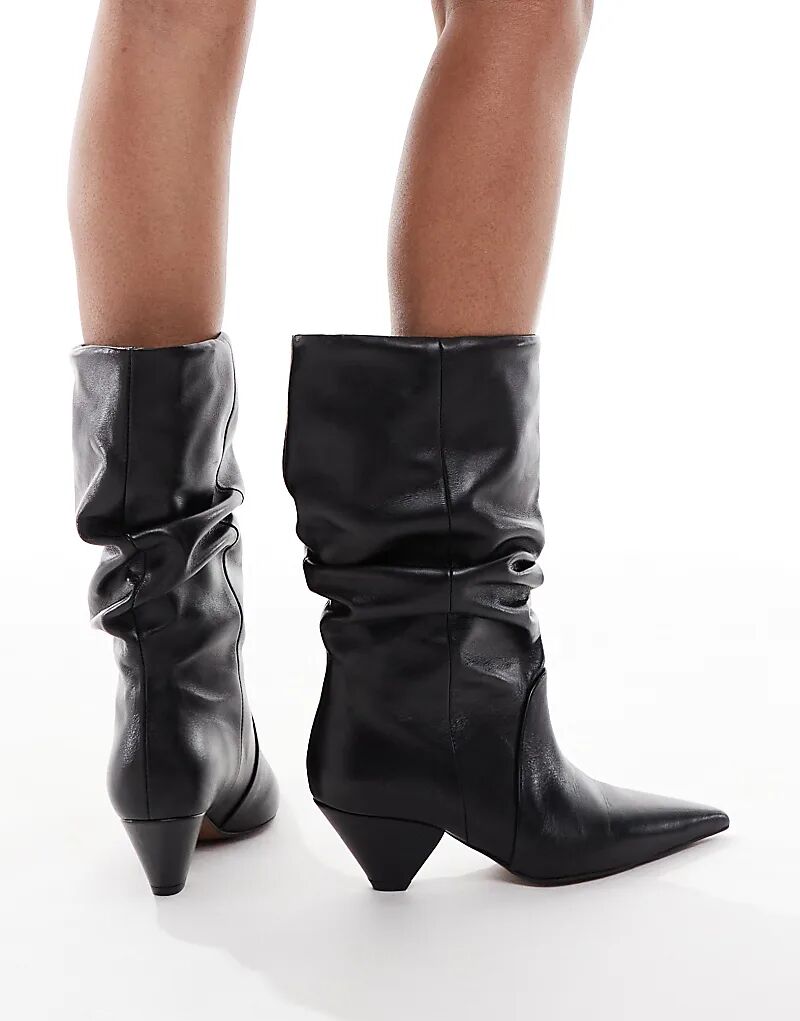 Женские сапоги ASOS DESIGN Restless из кожи на каблуке, черный — фото 4