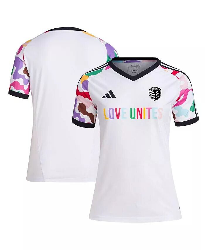 

Женская белая предматчевая футболка Sporting Kansas City Pride 2023 Adidas