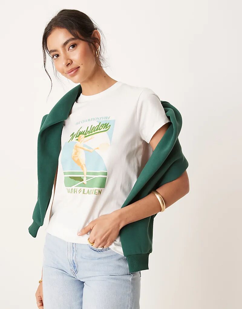 

Футболка Polo Ralph Lauren Wimbledon Capsule с ретро-принтом спереди белого цвета